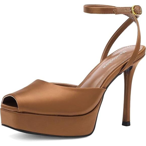 New Manoloshow Womens Size 8 Brown Satin Peep Toe Slingback 4.75" Heel Shoes - Picture 3 of 6